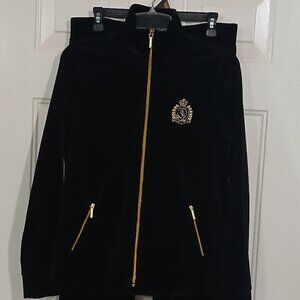 Lauren Ralph Lauren Black Velvet Velour Gold Crest Zip With Pants